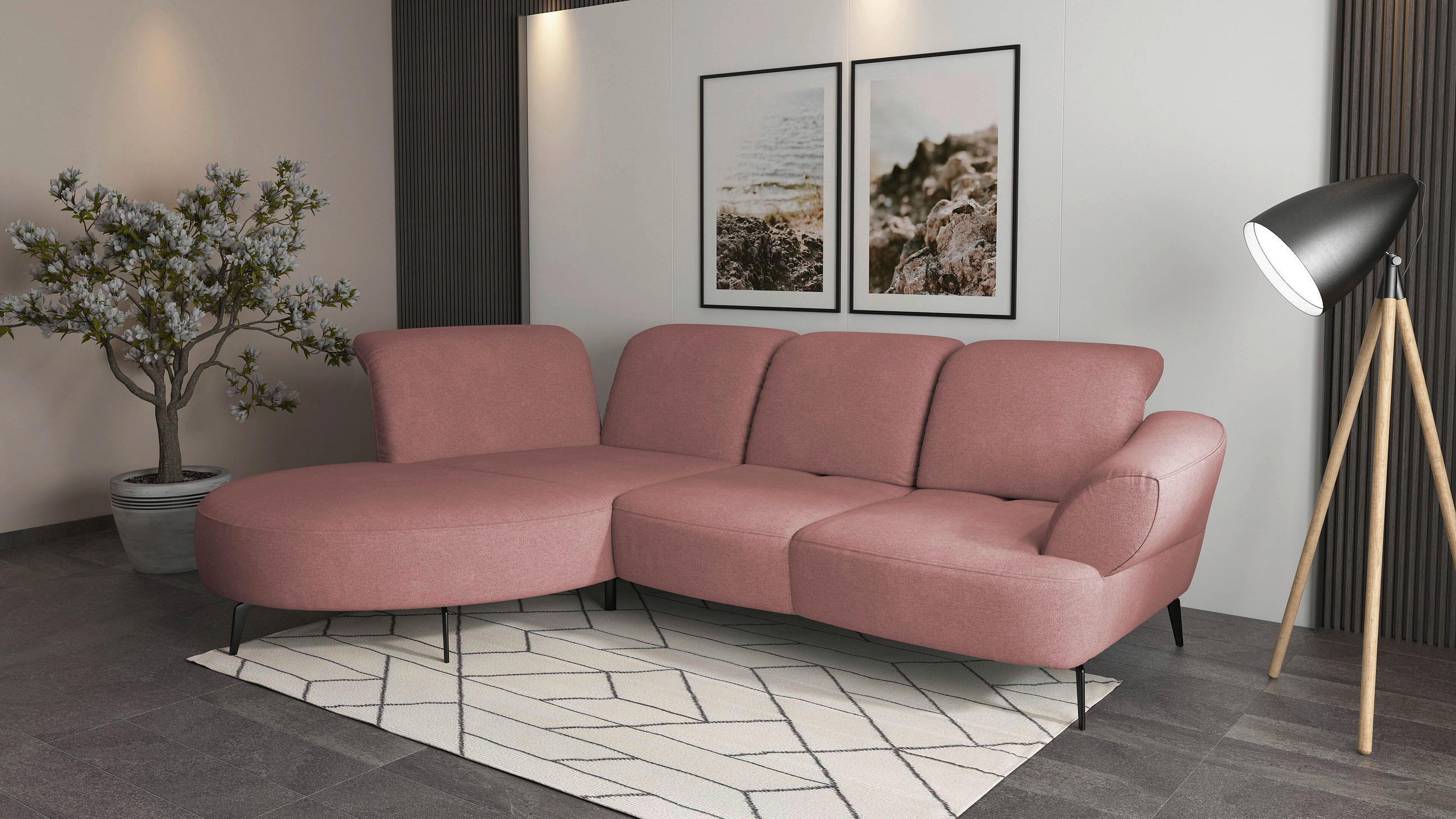 ECKSOFA in Mikrofaser Altrosa  - Schwarz/Altrosa, Modern, Textil/Metall (208/313cm) - Sit & More