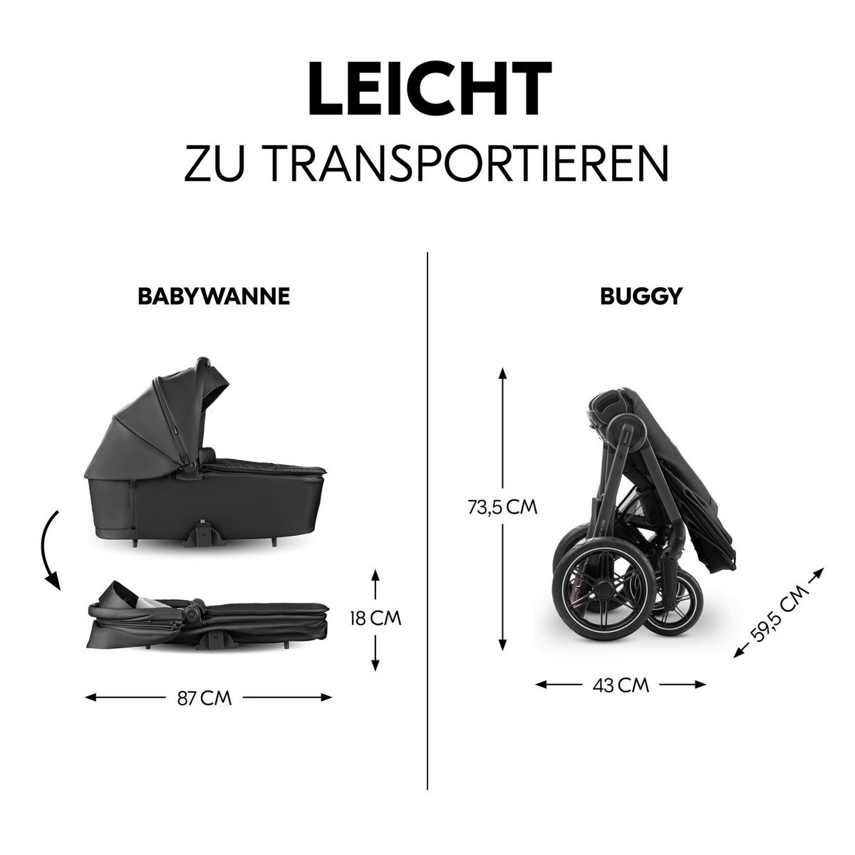 KOMBIKINDERWAGEN  Comfort N Care Set  Black  - Schwarz, Basics, Textil/Metall (59,5/114/99cm) - Hauck