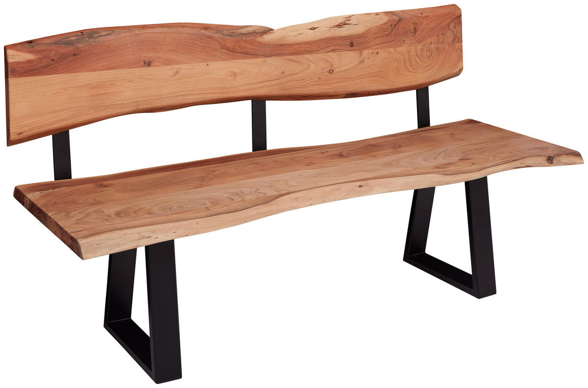 SITZBANK 180/86/60 cm Akaziefarben Akazie massiv Metall  - Schwarz/Akaziefarben, Design, Holz/Metall (180/86/60cm) - MID.YOU