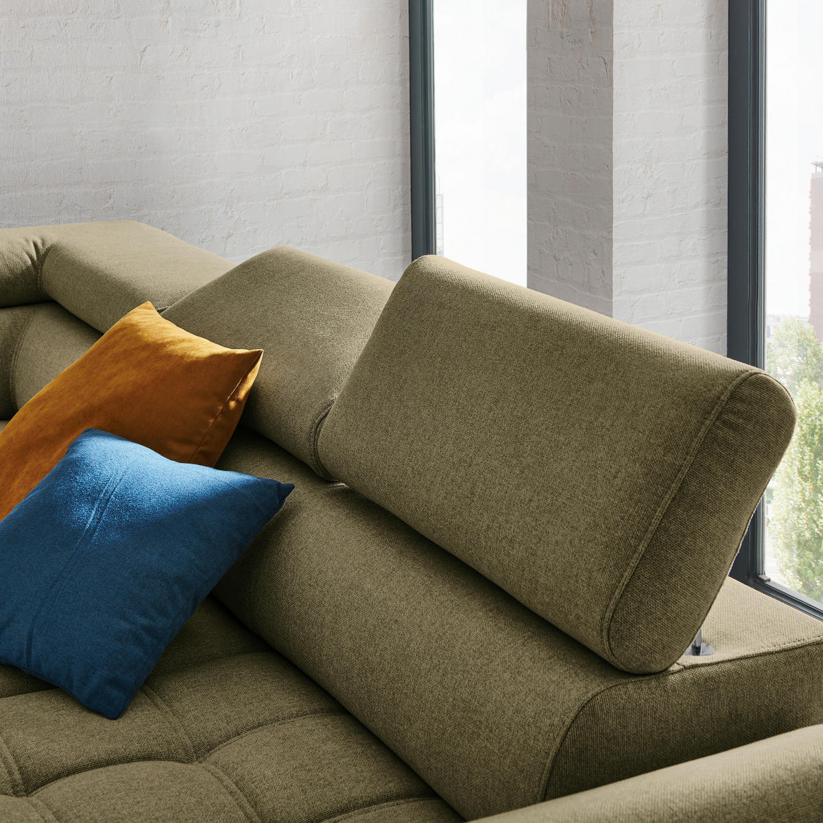 ECKSOFA in Webstoff Olivgrün  - Schwarz/Olivgrün, Design, Textil/Metall (223/263cm) - Welnova
