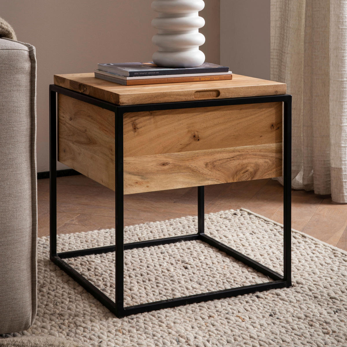 BEISTELLTISCH in Holz 47/47/51,5 cm  - Schwarz/Akaziefarben, Design, Holz/Metall (47/47/51,5cm) - Livetastic