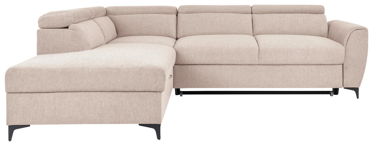 ECKSOFA in Velours Creme  - Creme/Schwarz, Konventionell, Textil/Metall (217/255cm) - MID.YOU