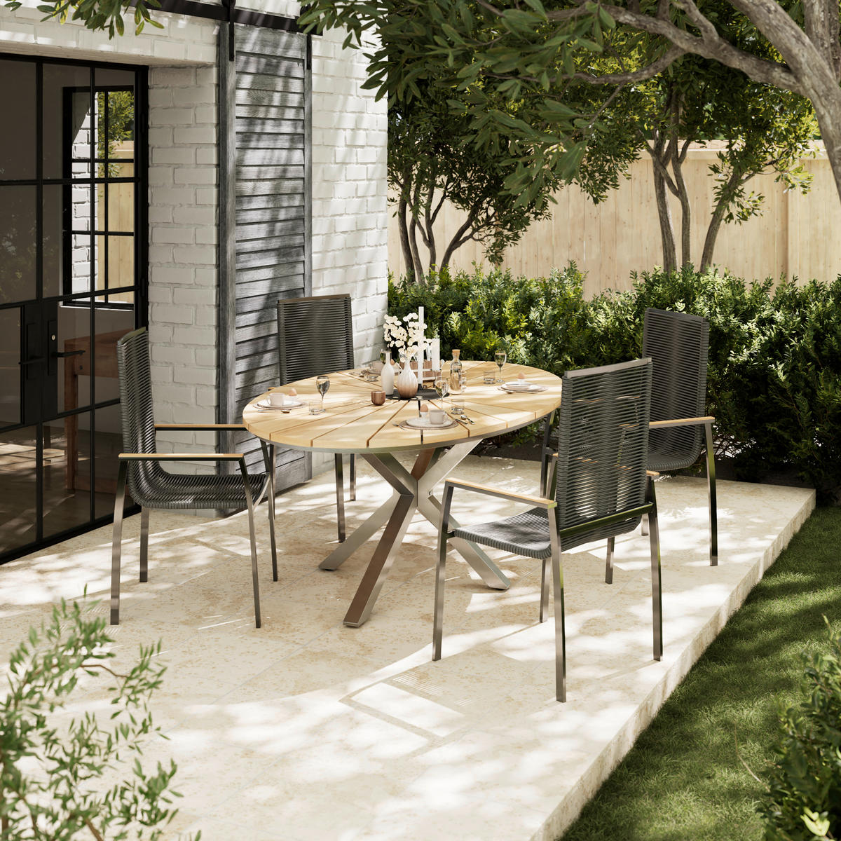 STOL VRTNI     prirodne boje  drvo, metal  - prirodne boje/boje oplemenjenog čelika, Moderno, drvo/metal (200/75/120cm) - Ambia Garden