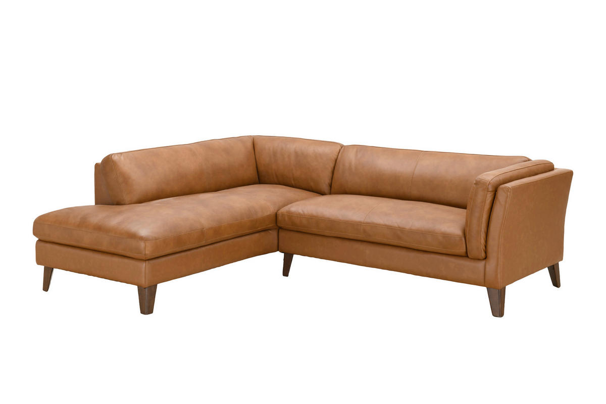 ECKSOFA SERA Cognac Echtleder Lederlook  - Cognac/Dunkelbraun, Design, Leder/Holz (194/235cm) - Livetastic