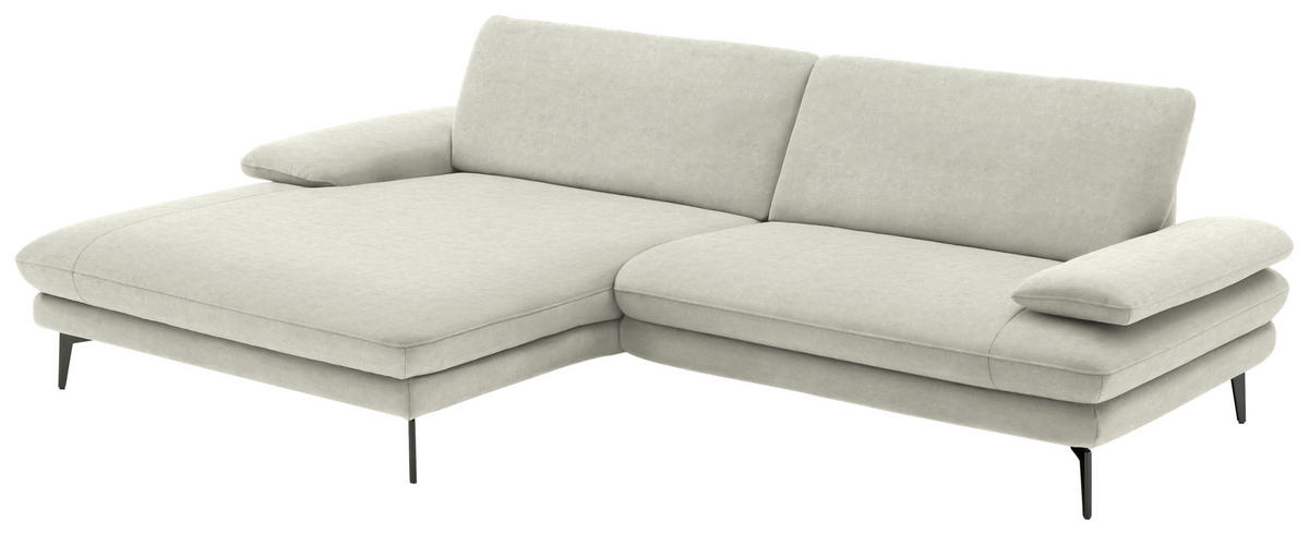 ECKSOFA in Velours Ecru  184/284 cm  - Ecru/Schwarz, Design, Textil/Metall (184/284cm) - Dieter Knoll