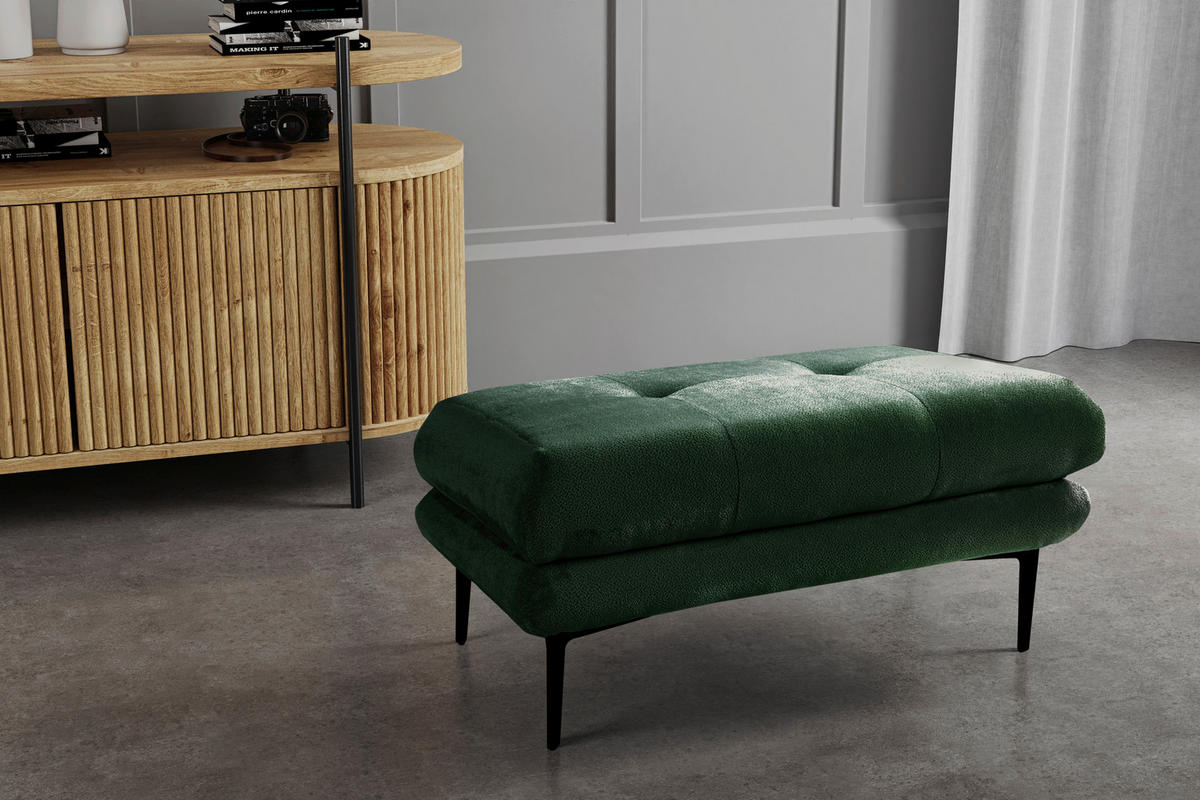 HOCKER in Textil Grün  - Schwarz/Grün, Design, Textil/Metall (80/48/80cm) - MID.YOU