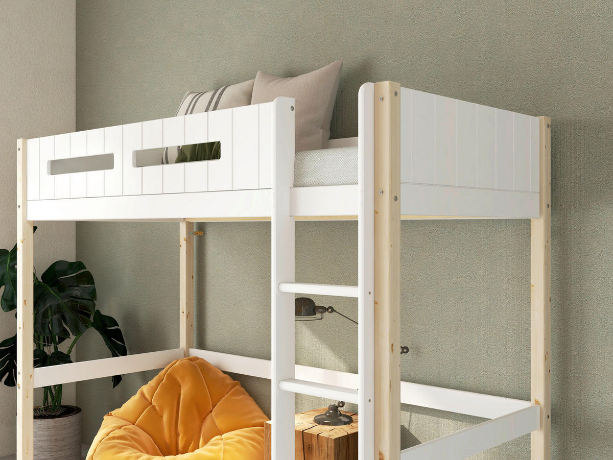 HOCHBETT 90/200 cm,  in Absturzsicherung, Leiter, Rollrost  - Weiß/Kieferfarben, MODERN, Holz (90/200cm) - Chameo