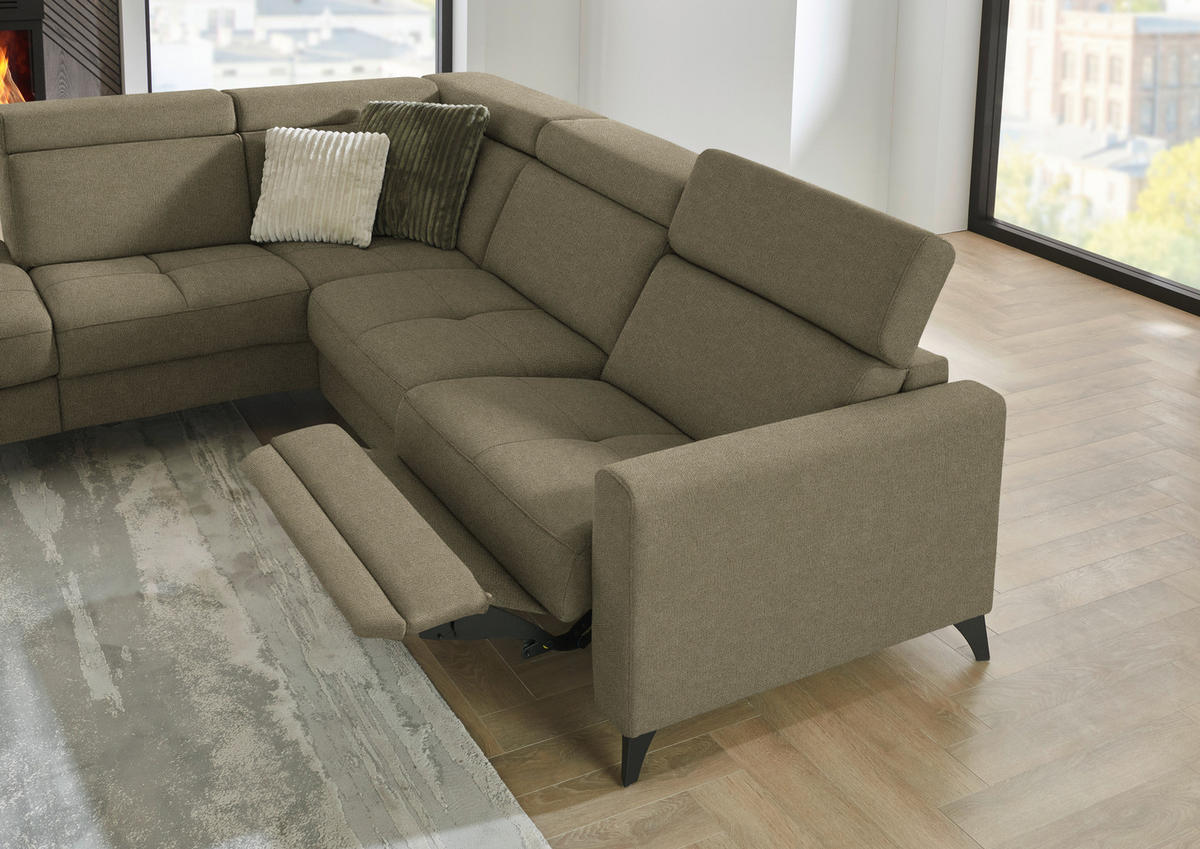 ECKSOFA Flachgewebe Graugrün  - Schwarz/Graugrün, Konventionell, Textil/Metall (214/276cm) - Beldomo System