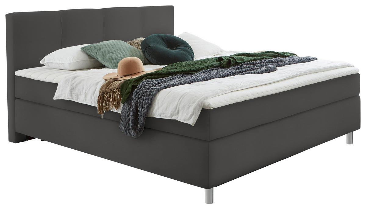 BOXSPRINGBETT 140/200 cm  in Anthrazit  - Chromfarben/Anthrazit, Konventionell, Kunststoff/Textil (140/200cm) - Hom`in