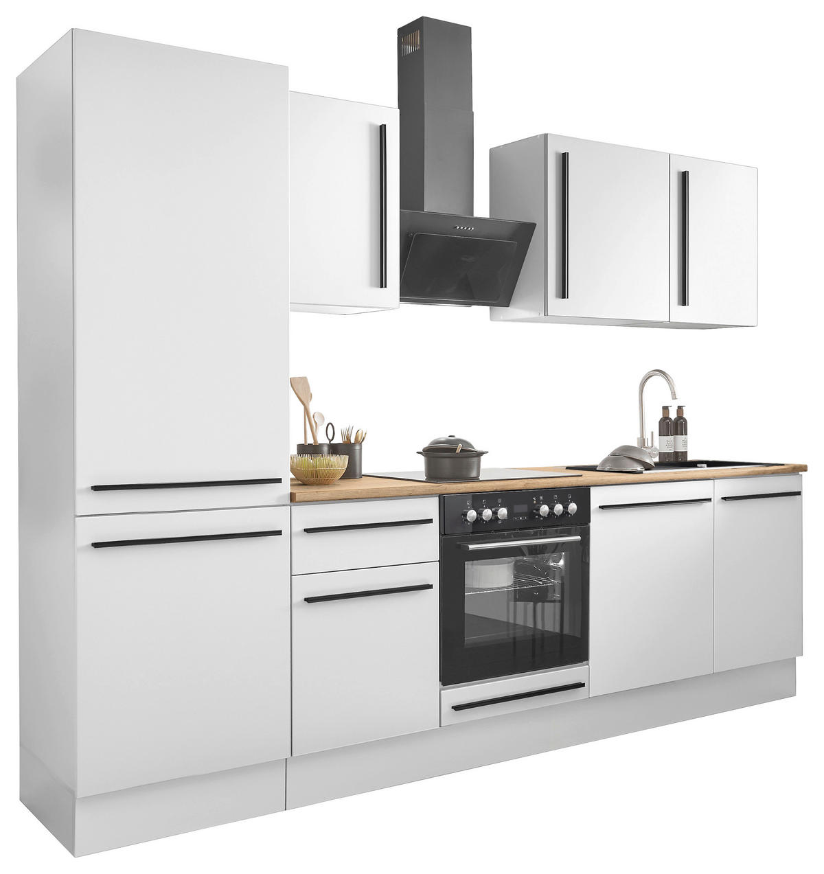 KÜCHENBLOCK 280 cm   in Weiß, Eichefarben  - Eichefarben/Schwarz, Design, Holzwerkstoff/Kunststoff (280cm) - MID.YOU