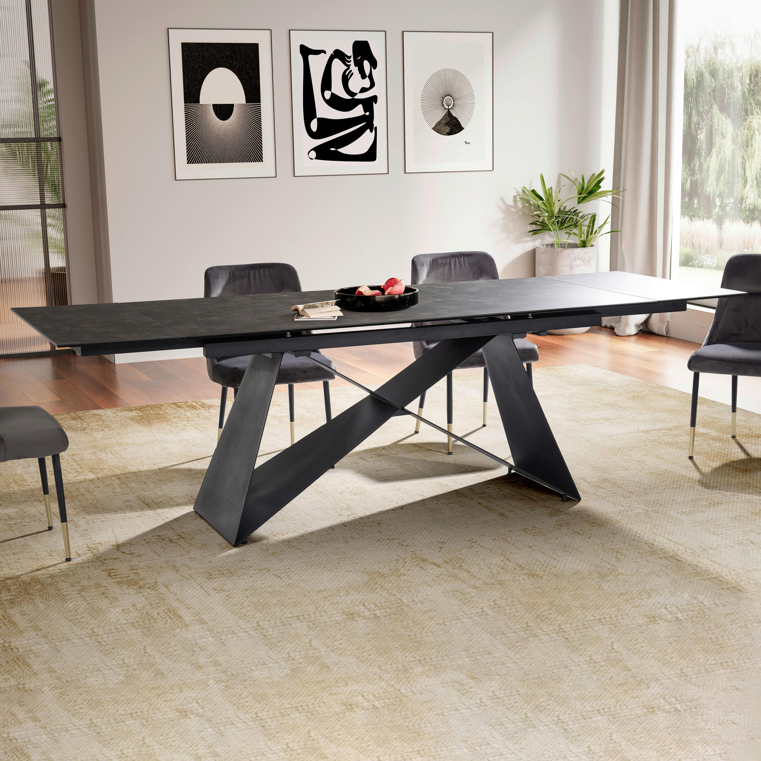 ESSTISCH Schwarz rechteckig  ausziehbar  - Schwarz, Design, Keramik/Metall (180/95/78cm) - MID.YOU