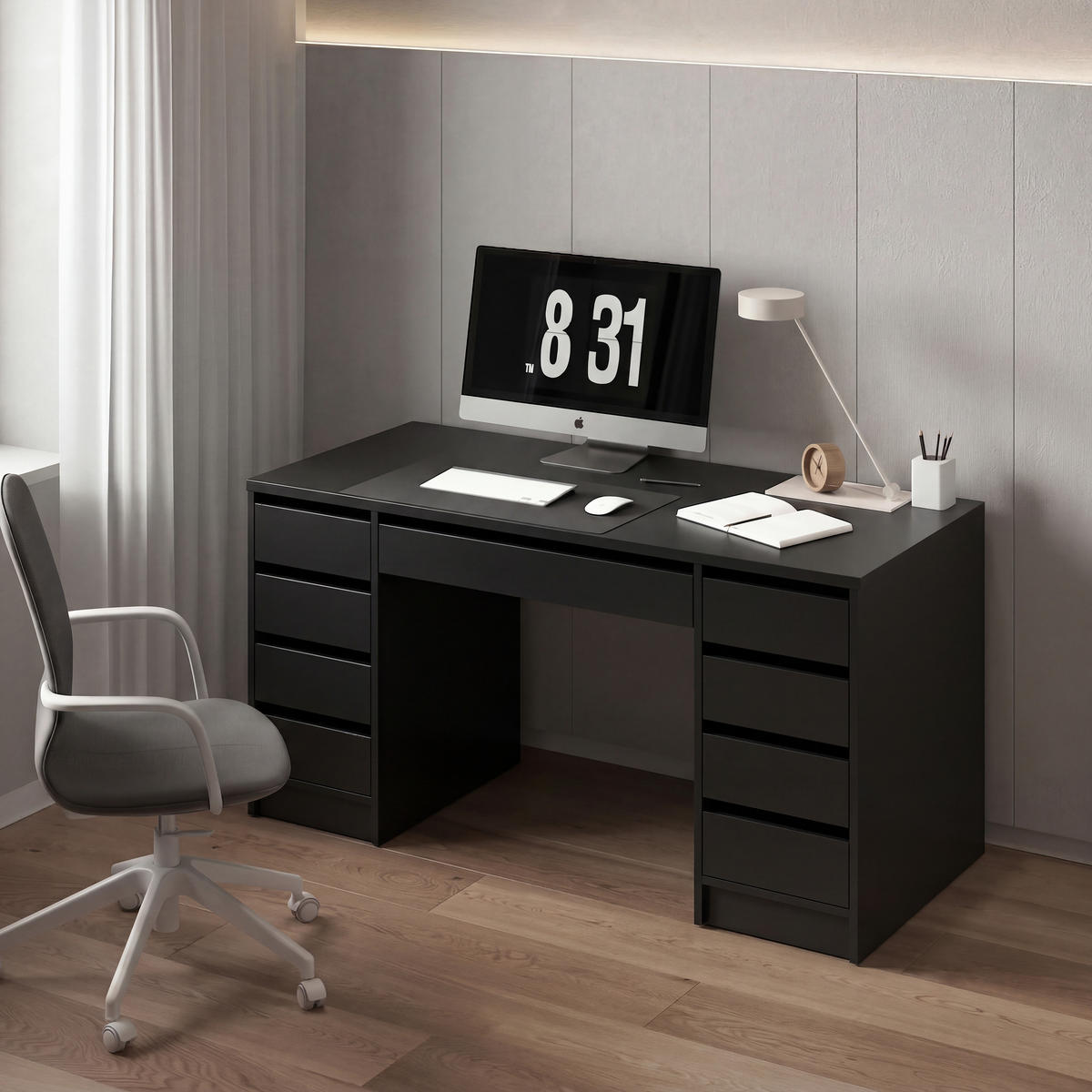 SCHREIBTISCH 152,6/55/77,6 cm Schwarz   - Schwarz, MODERN, Holzwerkstoff (152,6/55/77,6cm) - Livetastic