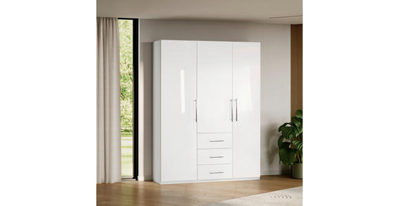 KLEIDERSCHRANK 147/219/59 cm 3-türig  - Weiß Hochglanz/Alufarben, KONVENTIONELL, Holzwerkstoff/Metall (147/219/59cm) - Carryhome