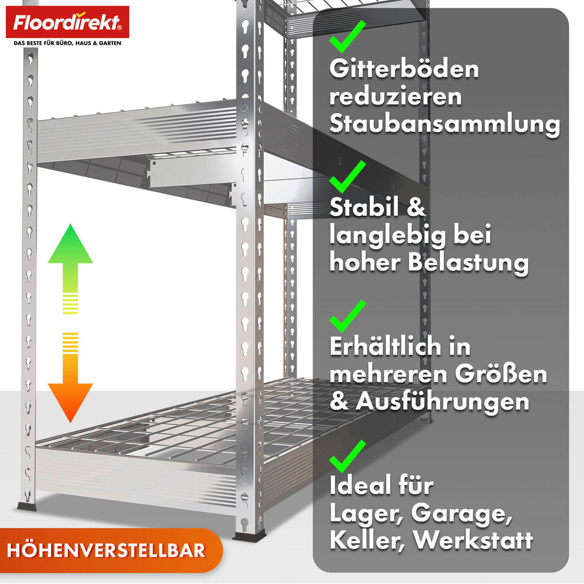 SCHWERLASTREGAL 90/180/45 cm  - Zinkfarben, Basics, Metall (90/180/45cm) - Floordirekt