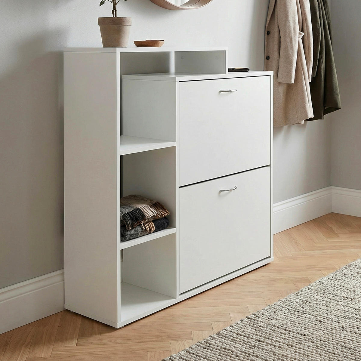 BILLENŐS CIPŐSSZEKRÉNY 85/93/24 cm  - ezüstszínű/fehér, Design, faalapú anyag/fém (85/93/24cm) - Livetastic