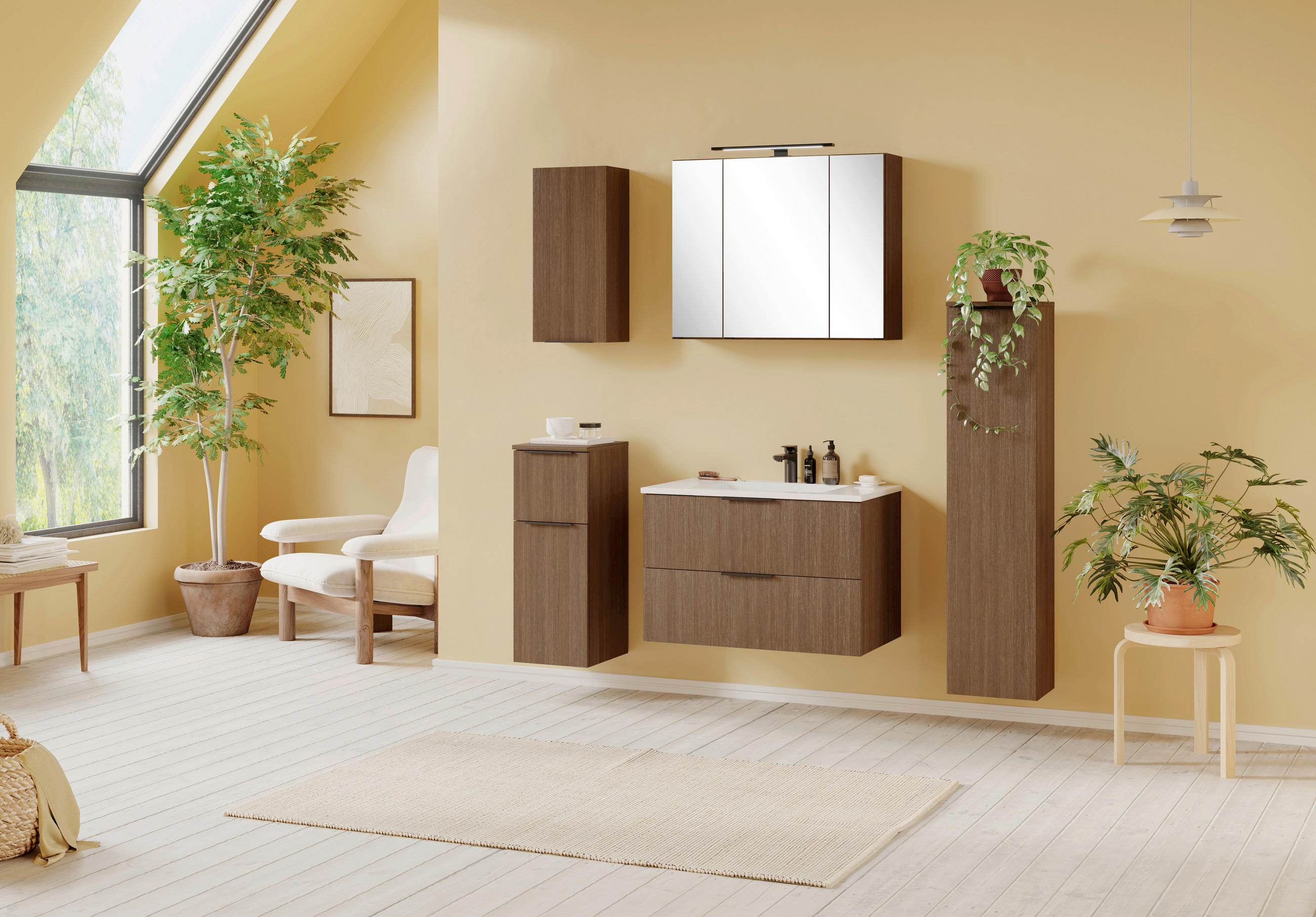BADEZIMMER 3-teilig  in 80 cm  - Dunkelbraun/Schwarz, Natur, Glas/Holzwerkstoff (80cm) - Held
