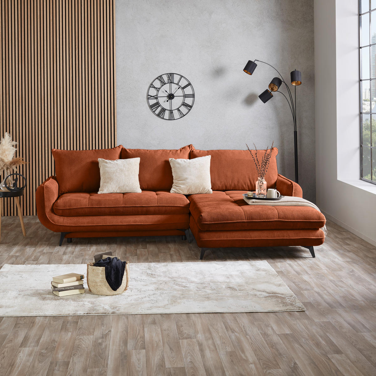ECKSOFA WAVE Orange Struktur  - Beige/Schwarz, MODERN, Textil/Metall (266/189cm) - MID.YOU