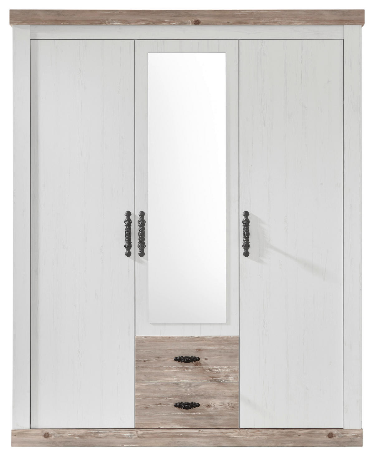 KLEIDERSCHRANK 169/201/60 cm 3-türig Pinienfarben, Hellbraun  - Hellbraun/Schwarz, Design, Holzwerkstoff/Metall (169/201/60cm) - MID.YOU
