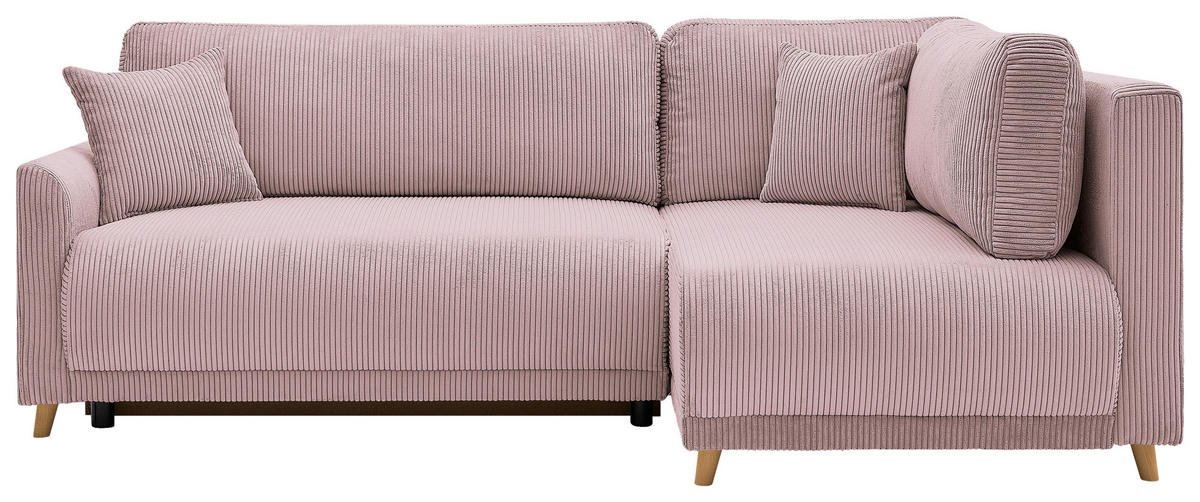 ECKSOFA MILOS Rosa Cord Rückenkissen, Bettkasten, Schlaffunktion, Rücken echt  - Naturfarben/Rosa, Design, Textil (224/148cm) - P & B