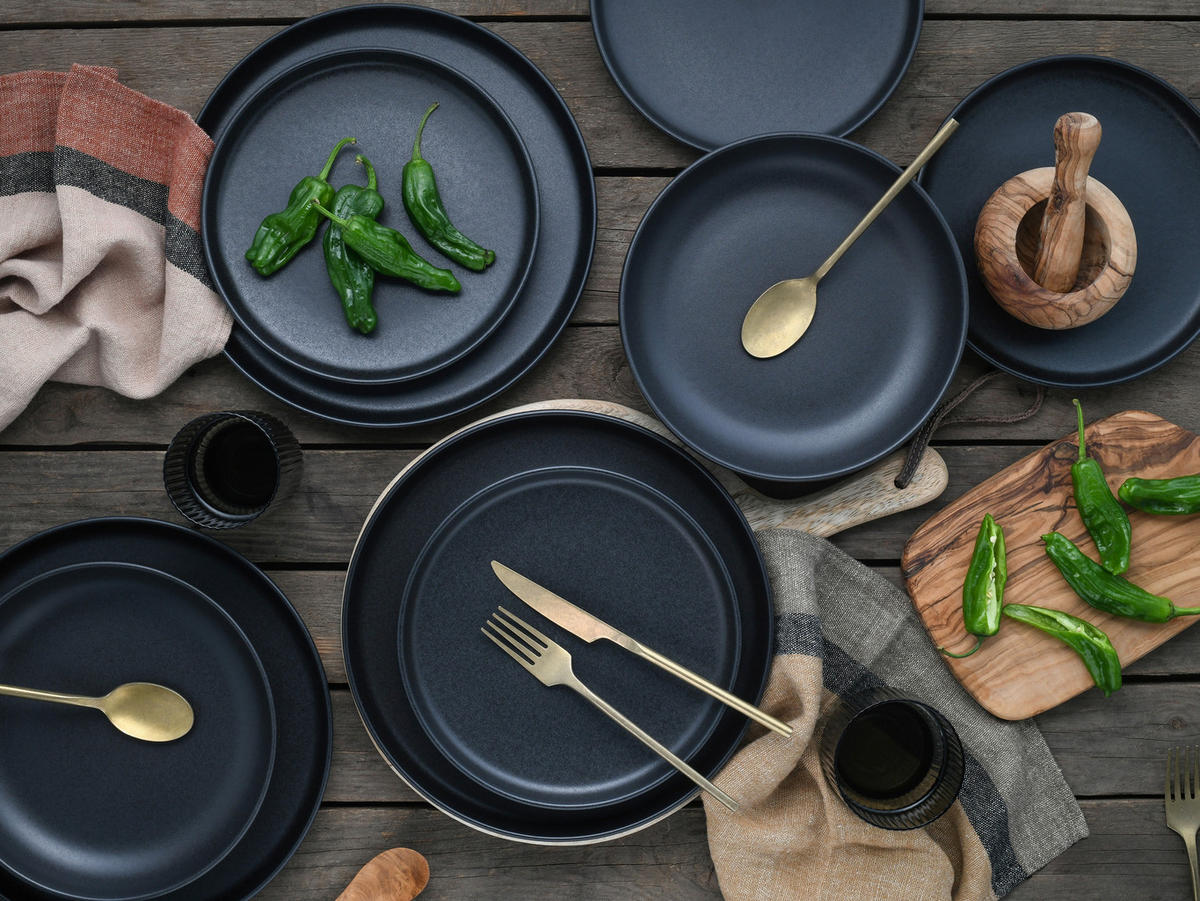 TAFELSERVICE Uno 12-teilig  - Schwarz, Design, Keramik (36,5/36,5/34,5cm) - Creatable