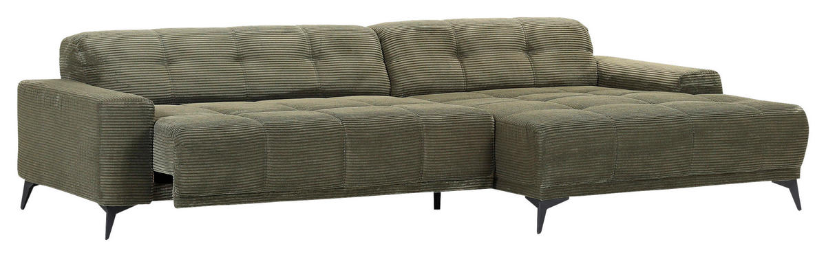 ECKSOFA in Cord Dunkelgrün  - Dunkelgrün/Schwarz, Konventionell, Textil/Metall (295/165cm) - Carryhome