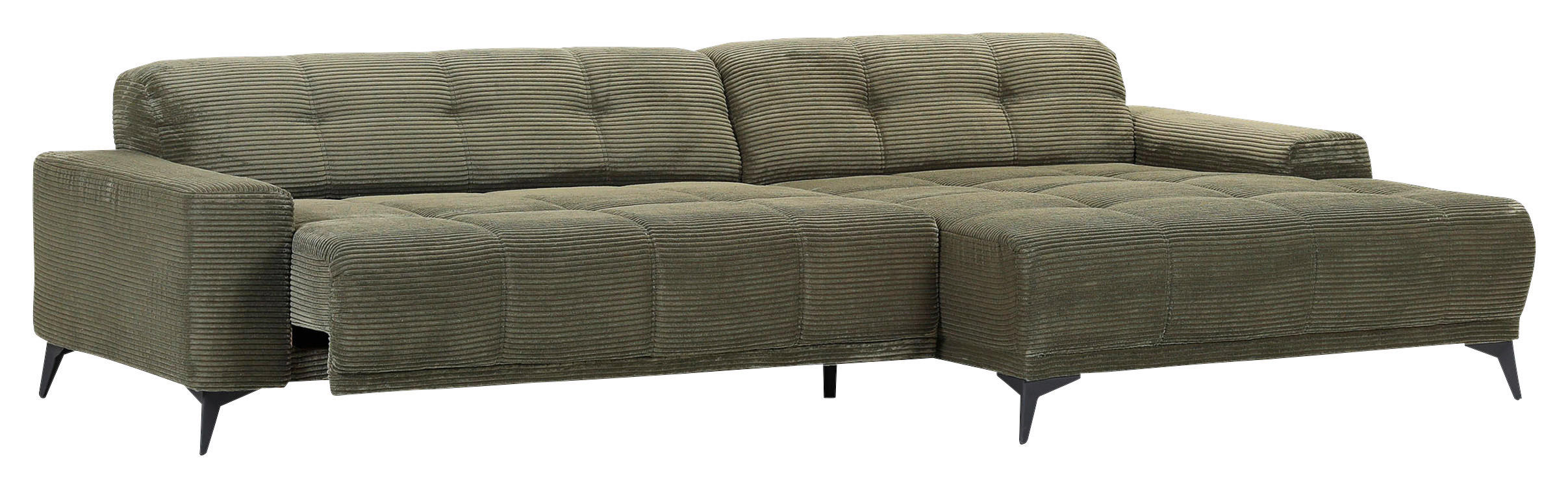 Thumbnail - Carryhome Ecksofa, Dunkelgrün, Textil, 2-3-Sitzer, Ottomane rechts, L-Form, 295x165 cm, seitenverkehrt erhältlich, Rücke...