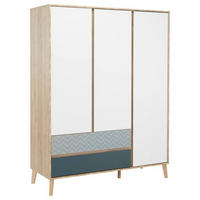 DREHTÜRENSCHRANK 3-türig Weiß, Eichefarben  - Blau/Eichefarben, MODERN, Holzwerkstoff (153/200/58cm) - MID.YOU