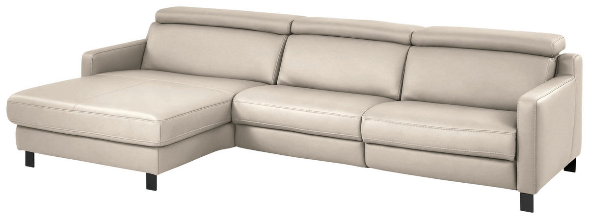 ECKSOFA Echtleder Greige  - Greige/Schwarz, Design, Leder/Metall (176/291cm) - Valdera