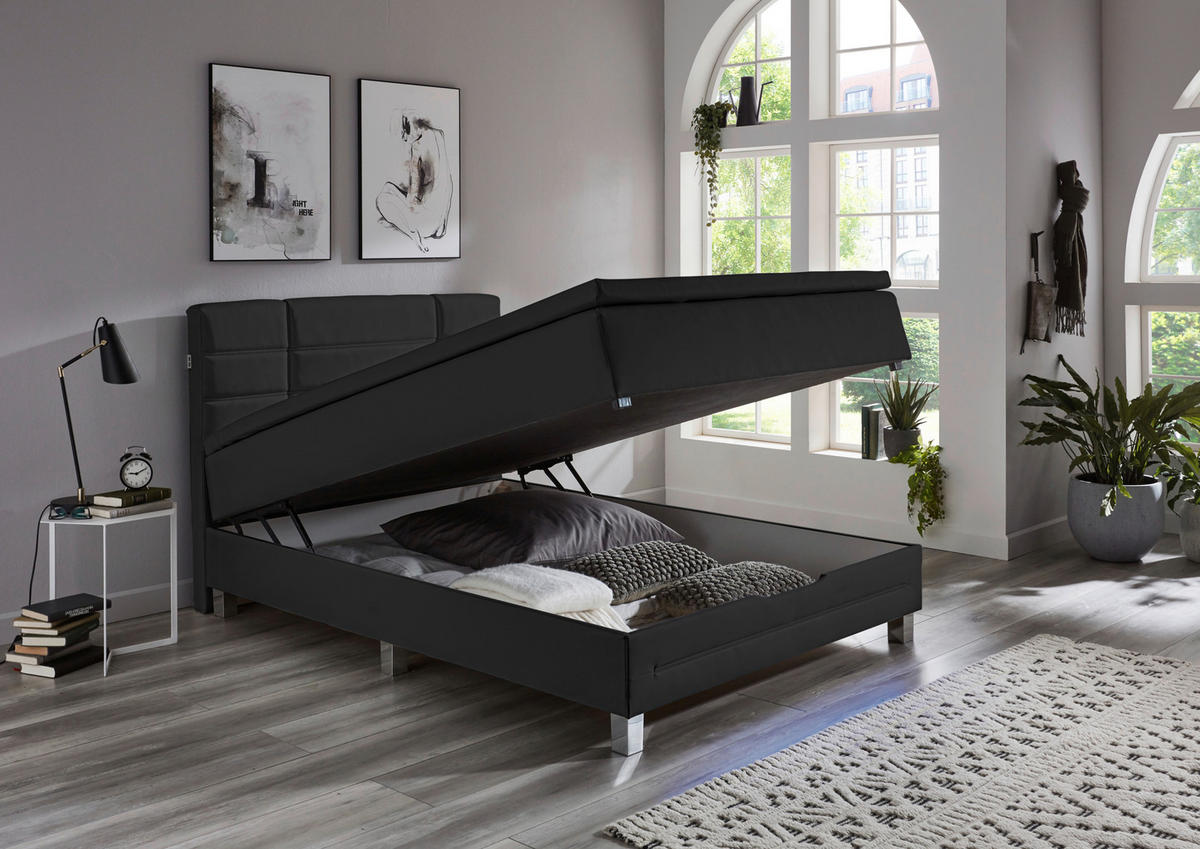 BOXSPRINGBETT 140/200 cm  in Anthrazit  - Anthrazit/Schwarz, Konventionell, Holzwerkstoff/Kunststoff (140/200cm) - Carryhome