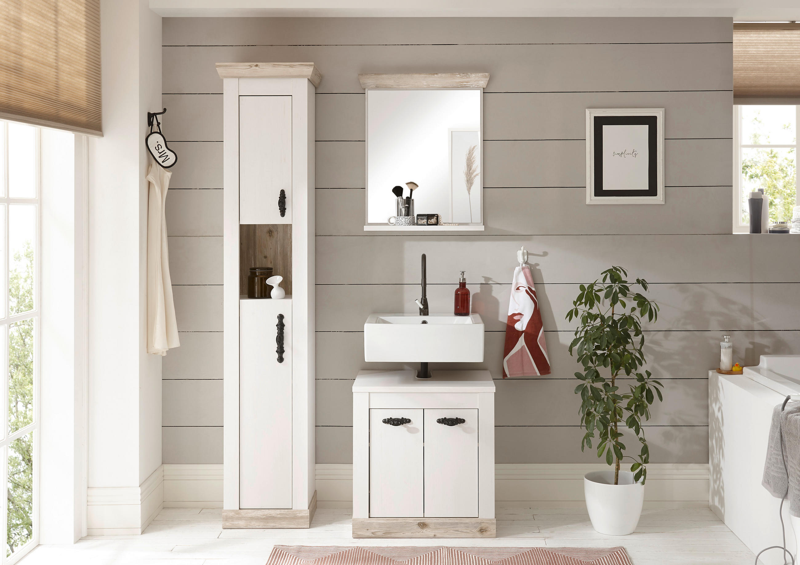 BADEZIMMER 3-teilig  in  - Schwarz/Pinienfarben, Design, Holzwerkstoff/Metall (122/200/46cm) - MID.YOU