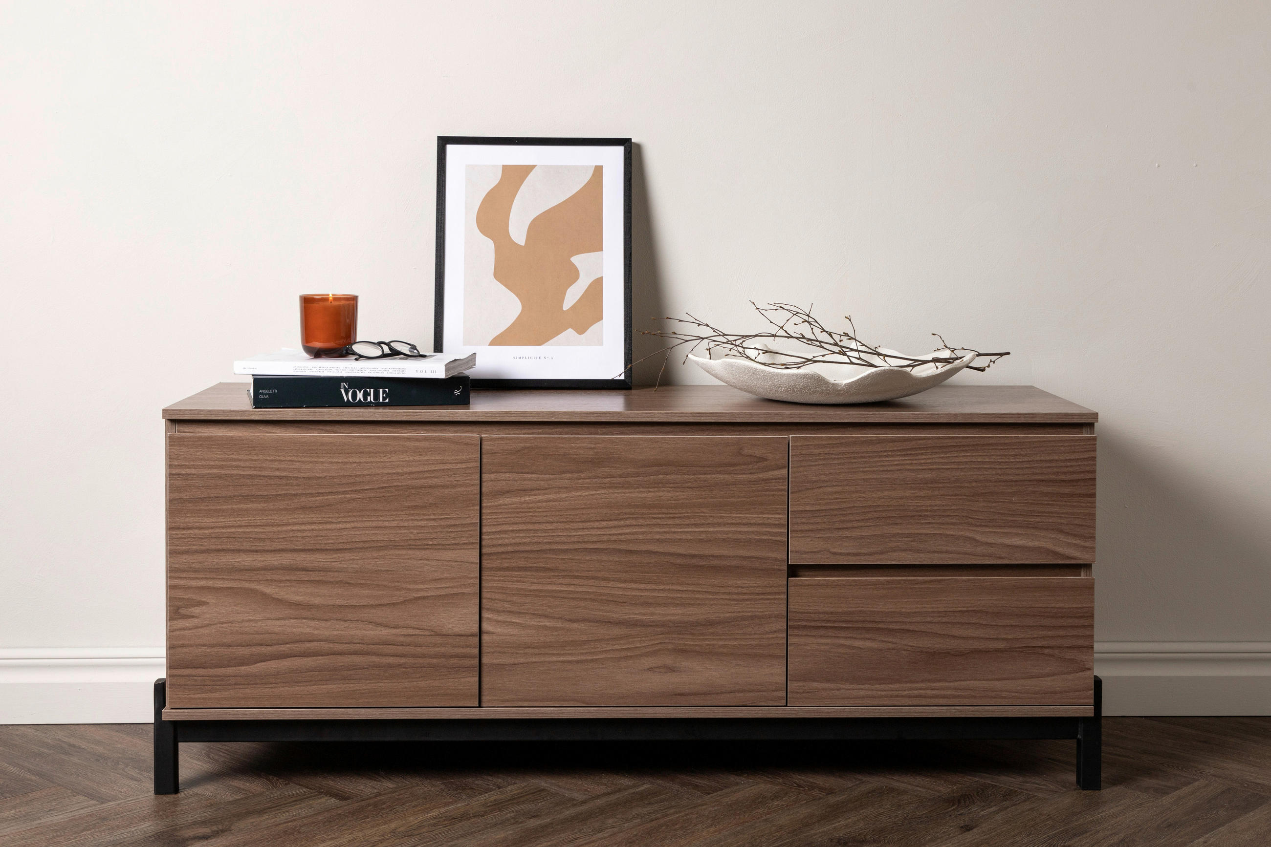 SIDEBOARD 135/56/40 cm  - nötfärg/svart, Design, metall/trämaterial (135/56/40cm) - Niels Andersson