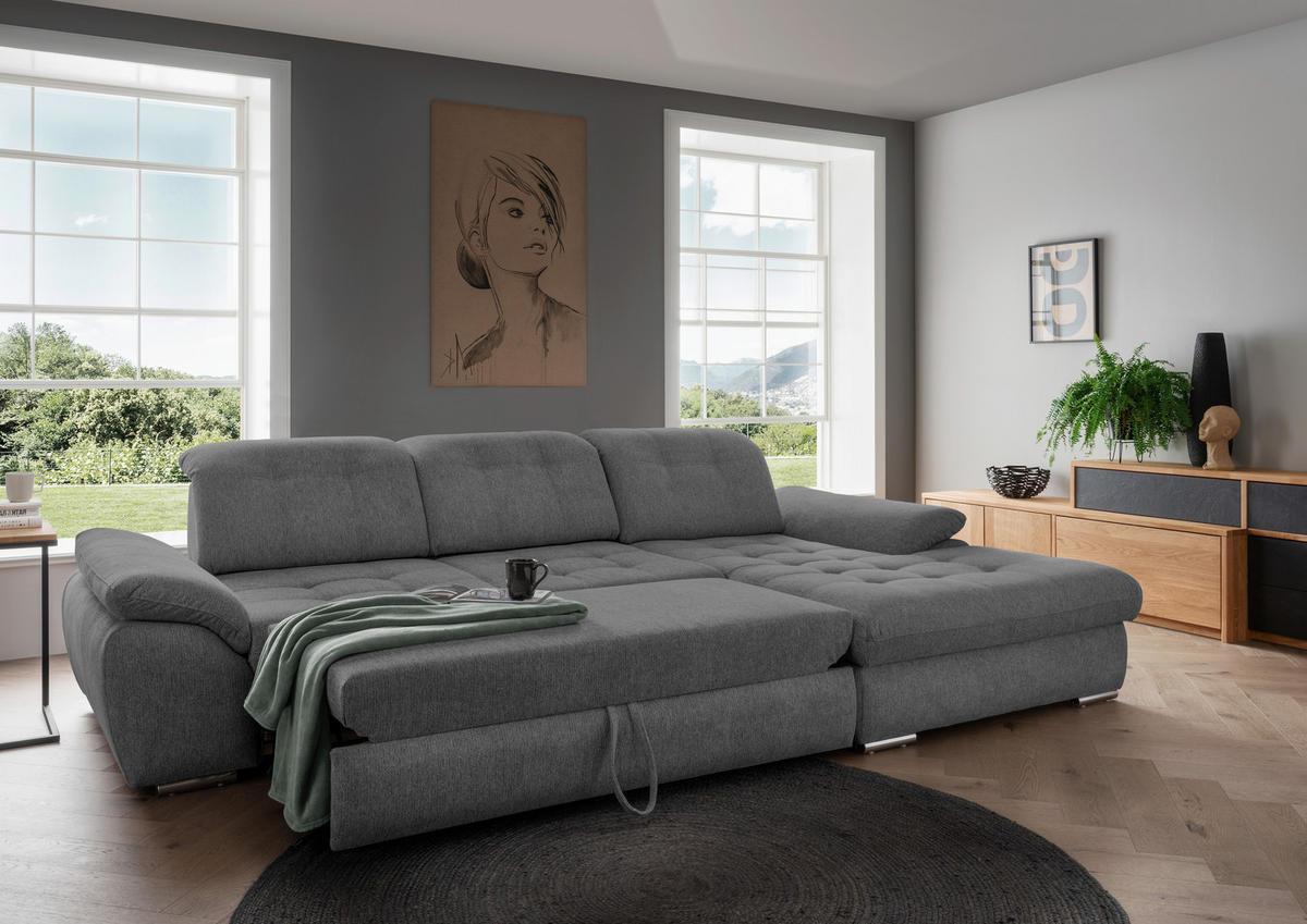 ECKSOFA in Chenille Graubraun  - Chromfarben/Graubraun, Modern, Textil/Metall (314/184cm) - Livetastic