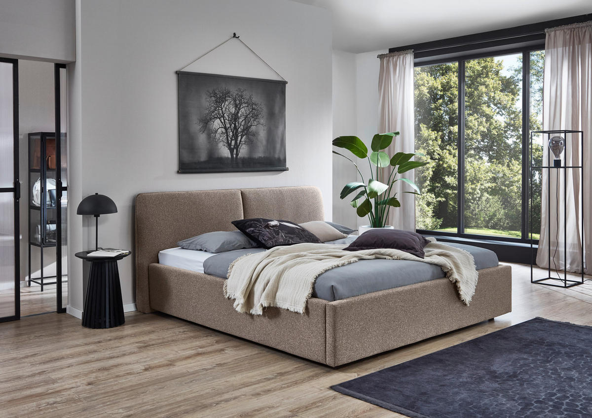 POLSTERBETT 160/200 cm,  in Braun,  - Schwarz/Braun, Design, Holz/Textil (160/200cm) - Stylife