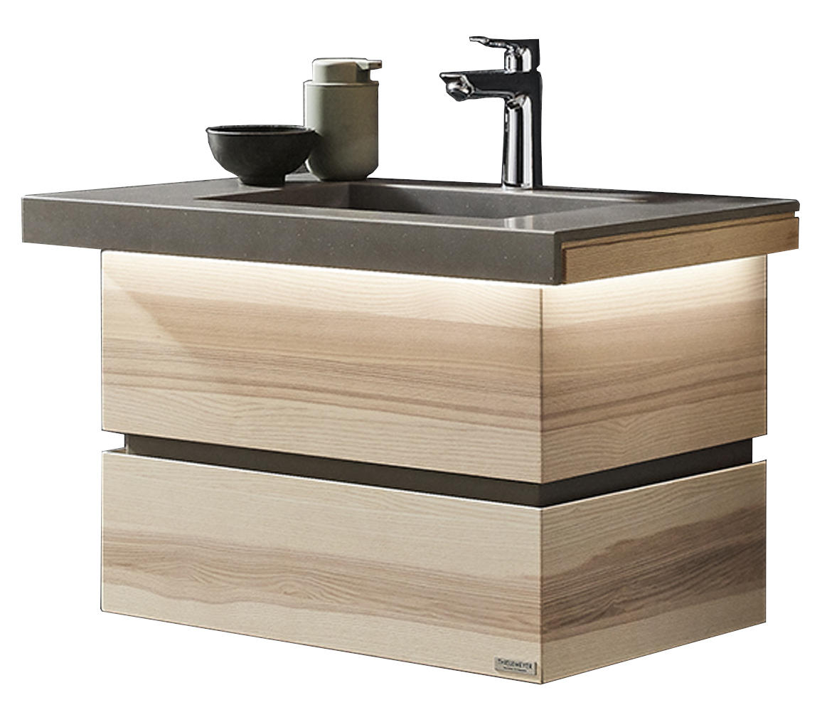 WASCHTISCHKOMBI 62 cm  - Eschefarben/Grau, MODERN, Holz/Stein (62cm) - Valdera