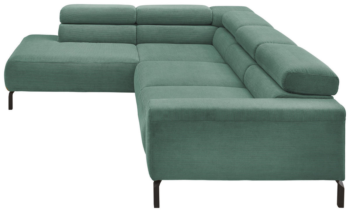 ECKSOFA inkl. Funktion Ottomane links  Grün Feincord  - Schwarz/Grün, Design, Textil/Metall (219/273cm) - Pure Home Lifestyle
