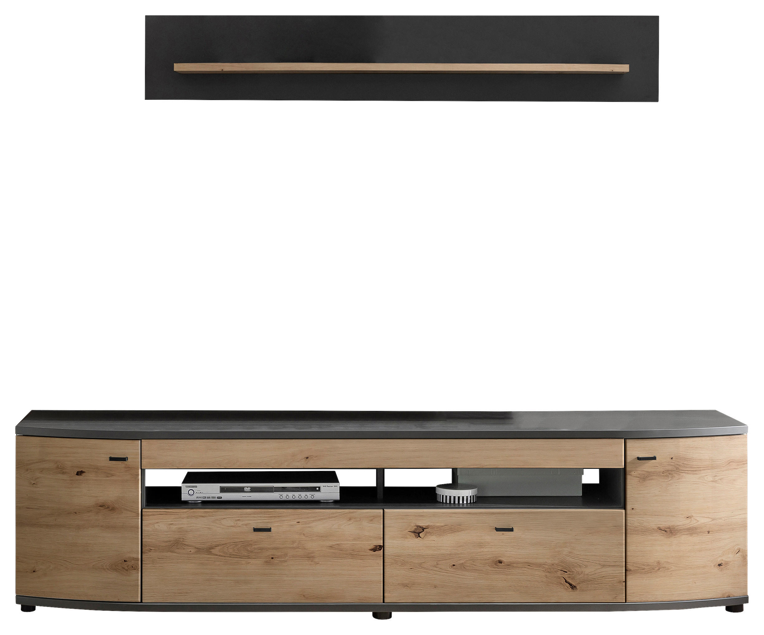 WOHNWAND  in Braun, Grau, Eiche Artisan  200/166,3/46,4 cm  - Schwarz/Braun, LIFESTYLE, Holzwerkstoff/Kunststoff (200/166,3/46,4cm) - Livetastic