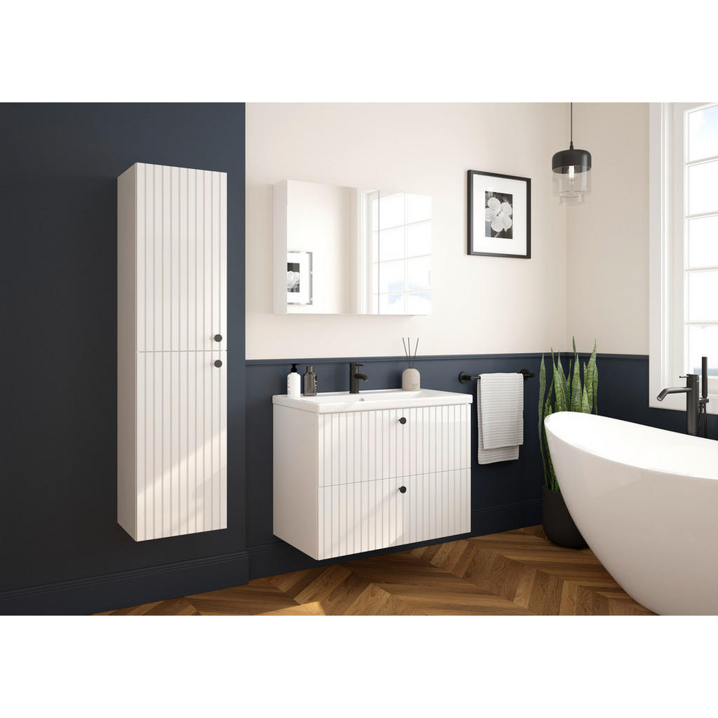 Thumbnail - Mid.you Spiegelschrank, Weiß Hochglanz, Holzwerkstoff, 4 Fächer, 80x60x15 cm, Soft-Close-System, Badezimmer, Badezimmers...