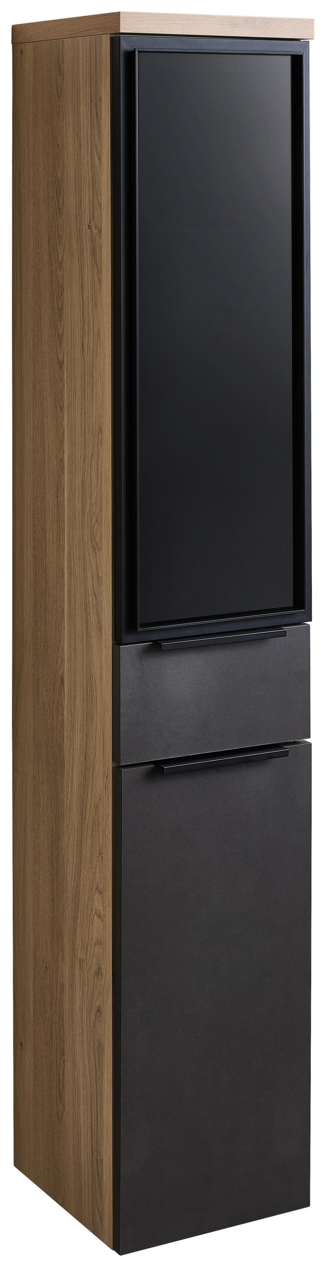 HOCHSCHRANK 30/160/33 cm  - Eichefarben/Schwarz, Konventionell, Glas/Holzwerkstoff (30/160/33cm) - Dieter Knoll