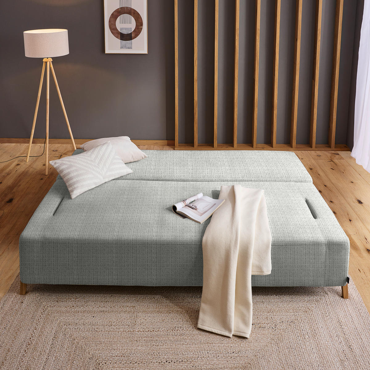 SCHLAFSOFA in Holz, Textil Hellgrau  - Hellgrau/Naturfarben, Design, Holz/Textil (211/88/102cm) - Niels Andersson