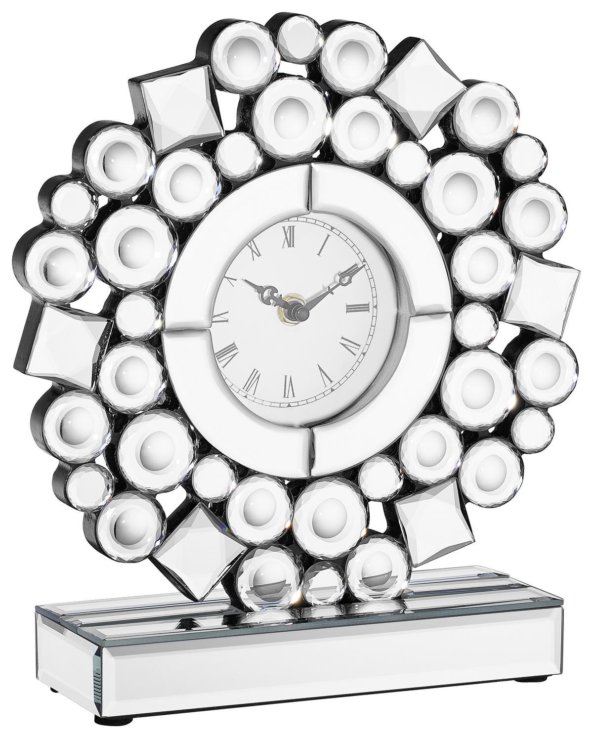 TISCHUHR Schwarz, Silberfarben 25/28/8 cm  - Silberfarben/Schwarz, Glas/Holzwerkstoff (25/28/8cm) - Ambia Home