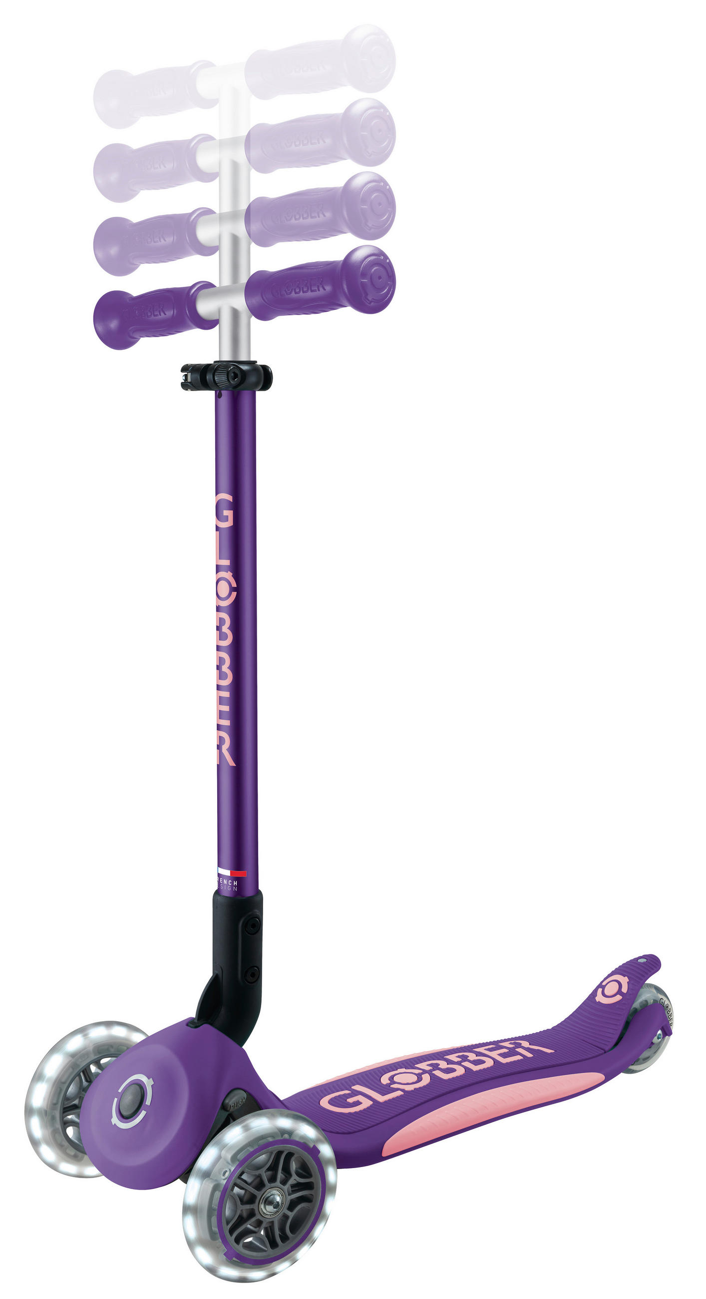 KINDERSCOOTER PRIMO FOLDABLE PLUS LIGHTS  - Hellrosa/Lila, LIFESTYLE, Kunststoff (57,5/28/82,5cm) - GLOBBER