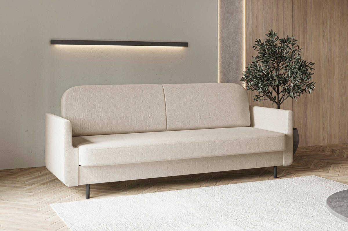 SCHLAFSOFA CLOUDY Beige  inkl. Schlaffunktion, Rücken echt, Stauraum  - Beige, Design, Textil/Metall (221/87/84cm) - MID.YOU