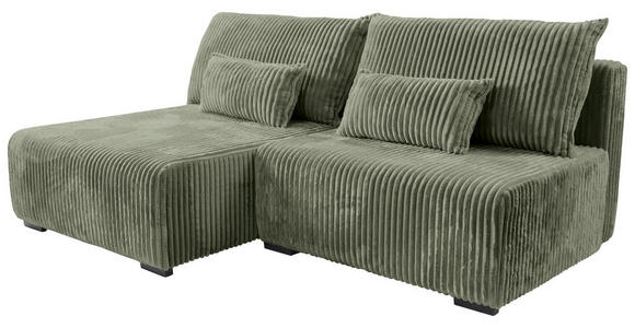 ECKSOFA in Cord Olivgrün  - Schwarz/Olivgrün, MODERN, Holz/Textil (145/210cm) - Carryhome