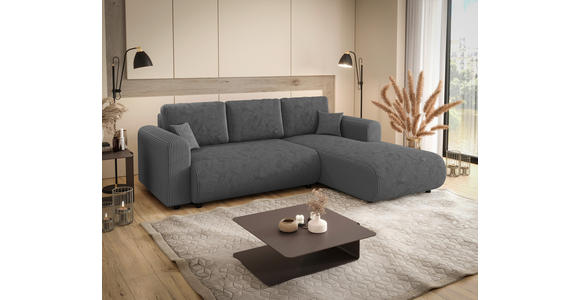 ECKSOFA inkl. Funktionen Dunkelgrau Cord  - Dunkelgrau/Schwarz, KONVENTIONELL, Kunststoff/Textil (260/200cm) - Xora