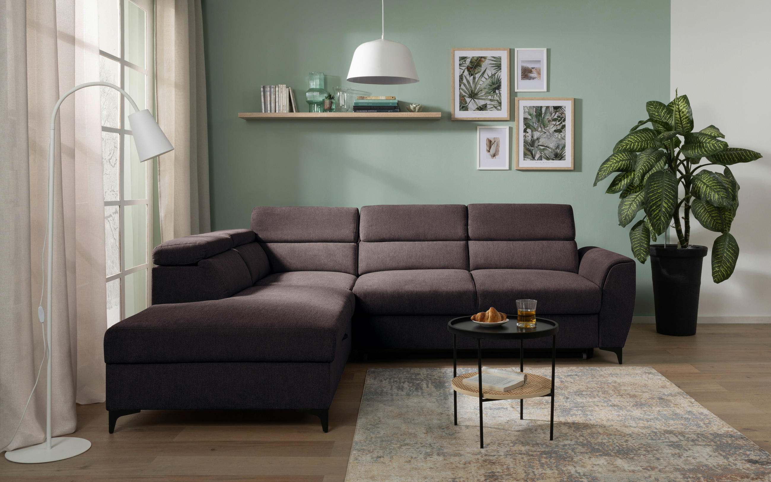 ECKSOFA Dunkelbraun Velours  - Dunkelbraun/Schwarz, KONVENTIONELL, Textil/Metall (217/255cm) - Carryhome
