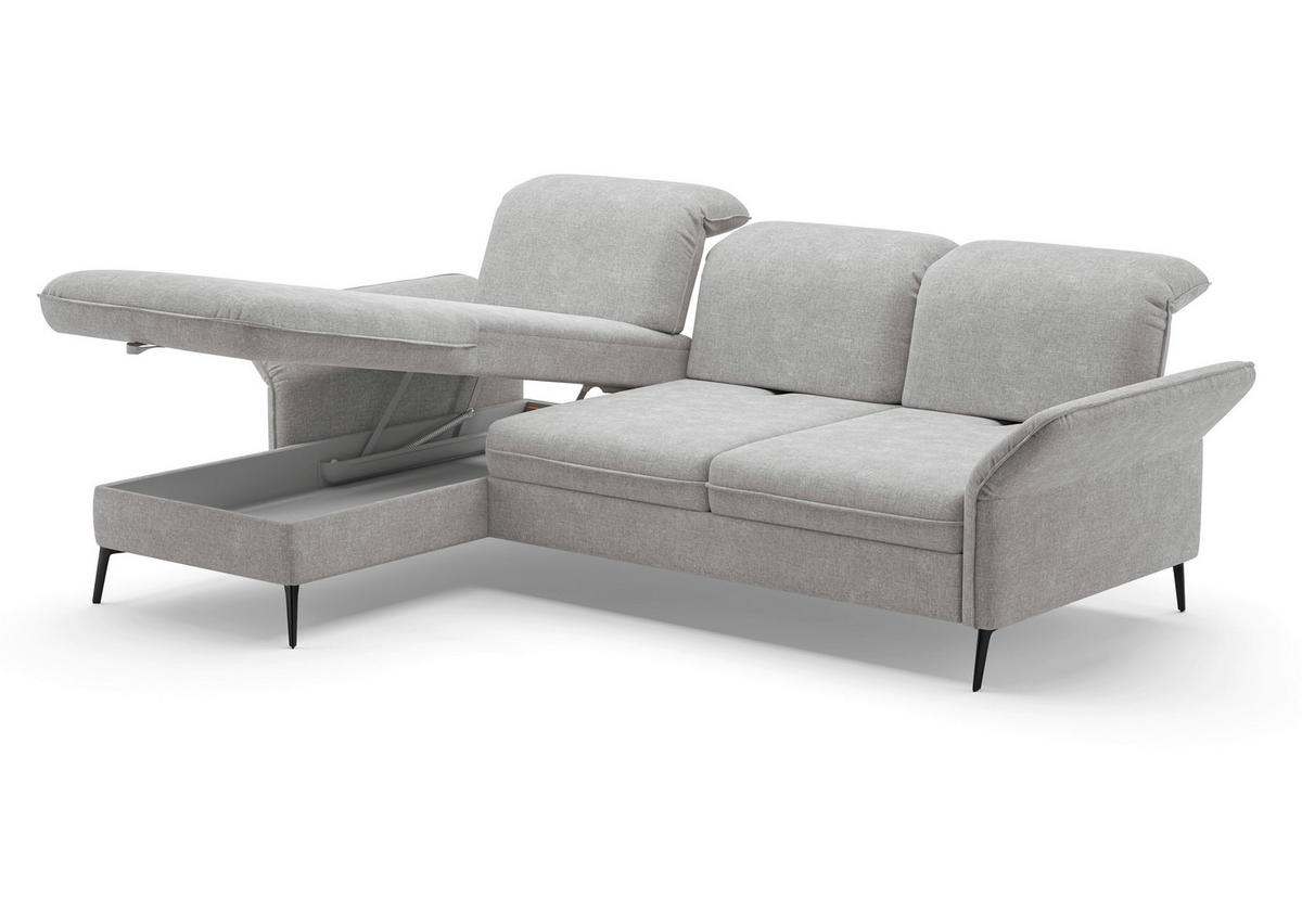 ECKSOFA in Flachgewebe Hellgrau  198/264 cm  - Hellgrau/Schwarz, KONVENTIONELL, Textil/Metall (198/264cm) - Sit & More