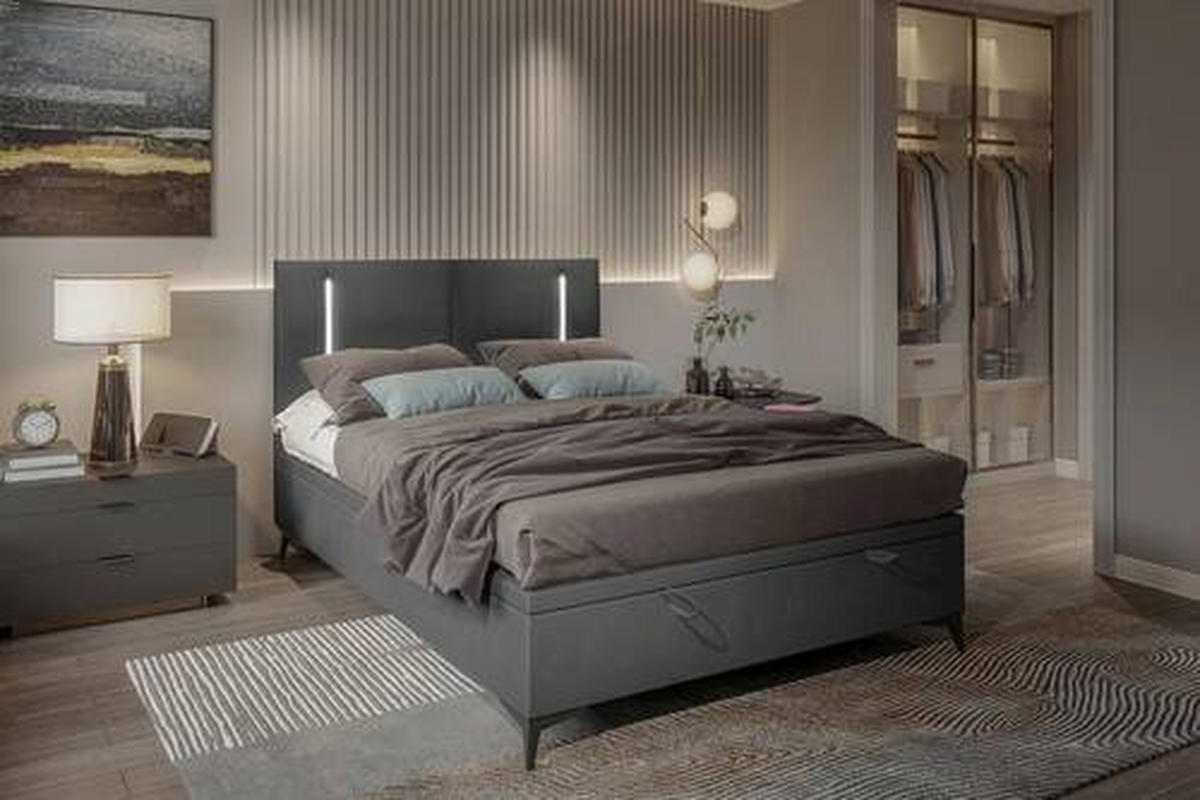 BOXBETT 140/200 cm  in Dunkelgrau  - Dunkelgrau/Schwarz, Konventionell, Textil/Metall (140/200cm) - Carryhome