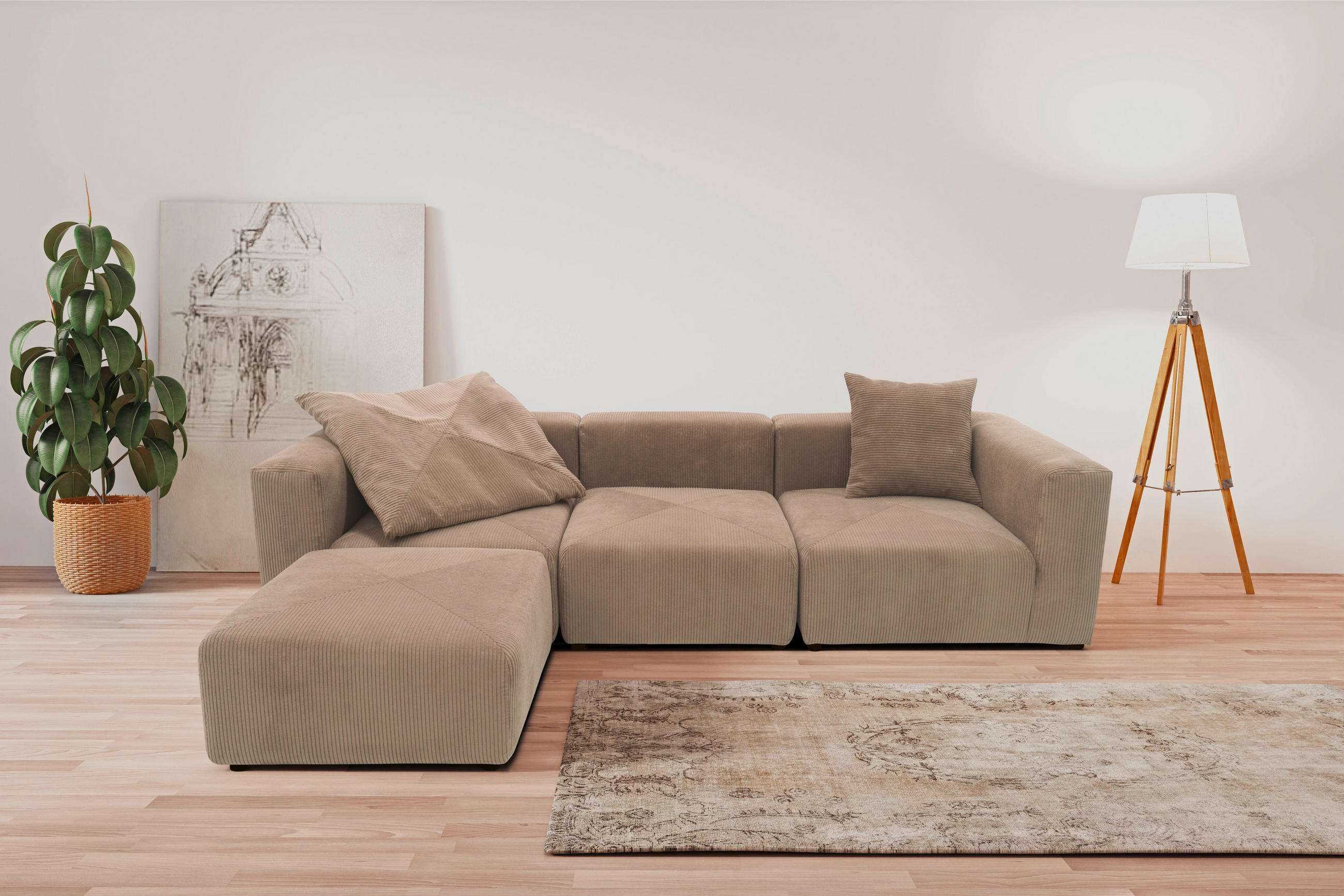 ECKSOFA Schlammfarben Cord, Mikrofaser - Schlammfarben/Schwarz, Design, Kunststoff/Textil (301/69/193cm) - MID.YOU
