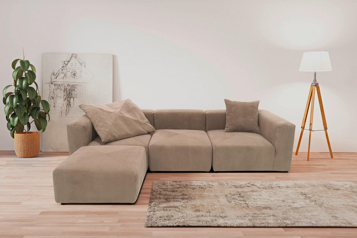 ECKSOFA in Cord, Mikrofaser Schlammfarben   - Schlammfarben/Schwarz, Design, Kunststoff/Textil (301/69/193cm) - MID.YOU