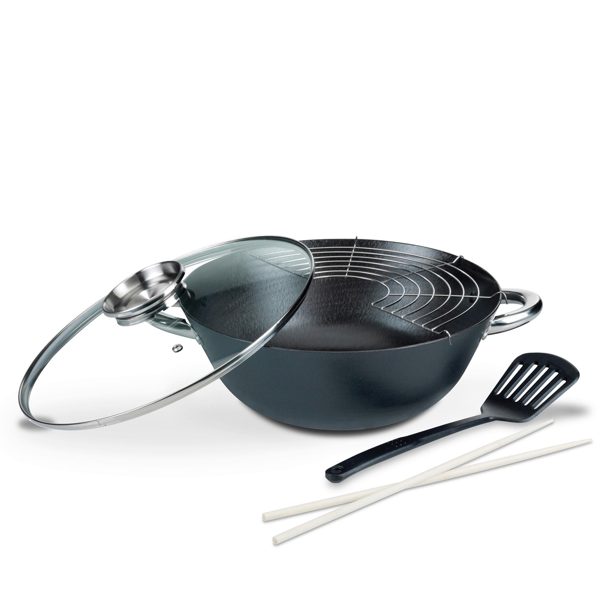 WOK GUSSEISEN PROFESSIONAL Xylan®-Antihaftbeschichtung  - Schwarz, Basics, Metall (32/12cm) - GSW